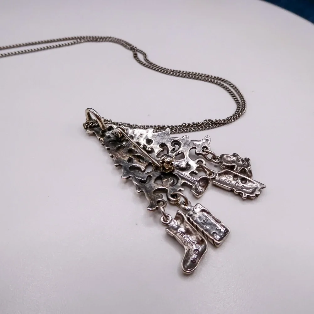 Schube Christmas Tree Pendant Necklace Brooch Pin Charm Sterling Silver 925